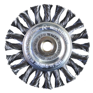 Cepillo circular de 4-1/2" de alambre trenzado doble dirección de acero al carbón calibre 0.02" con entrada multi-rosca, magma