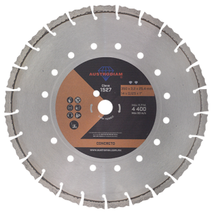 Disco de diamante segmentado de 14" naranja para corte de concreto curado, plata