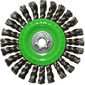 Cepillo circular de 6" de alambre trenzado de acero al carbón calibre 0.02" con entrada multi-rosca, magma