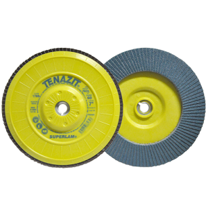Disco laminado de 7" con respaldo de plástico y rosca 5/8"-11h en g 60, superlam