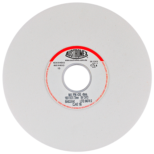 Rueda abrasiva vitrificada blanca de 7" x 1/2" x 1-1/4" en g 80 para rectificado de acero