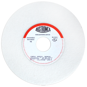 Rueda abrasiva vitrificada blanca de 8" x 3/4" x 1-1/4" en g 46 para rectificado de acero