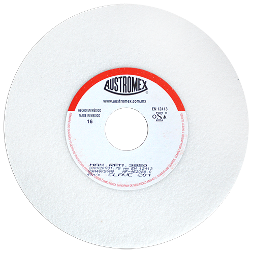 Rueda abrasiva vitrificada blanca de 8" x 3/4" x 1-1/4" en g 46 para rectificado de acero