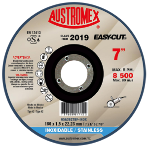 Disco de 7" x 1/16" x 7/8" para corte de acero inoxidable, easy-cut