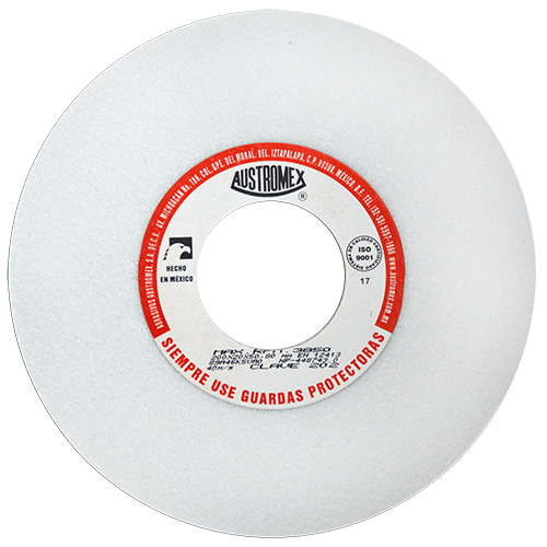 Rueda abrasiva vitrificada blanca de 8" x 3/4" x 2" en g 46 para rectificado de acero