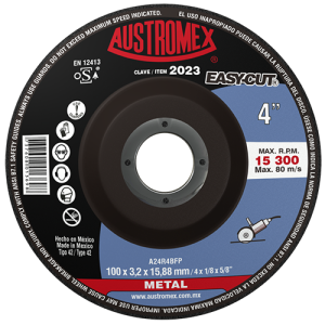 Disco de 4" x 1/8" x 5/8" con centro deprimido para corte de metal, easy-cut