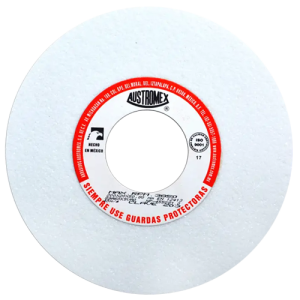 Rueda abrasiva vitrificada blanca de 8" x 3/4" x 2" en g 60 para rectificado de acero
