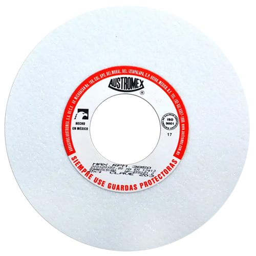 Rueda abrasiva vitrificada blanca de 8" x 3/4" x 2" en g 60 para rectificado de acero