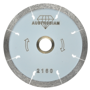 Disco de diamante de rin continuo de 4" blanco con desahogos tipo flech para corte de porcelanato, plata