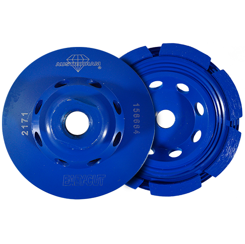 Copa de diamante segmentada de 4" con entrada 5/8"-11h, de una hilera, azul para desbaste de piedra, easy-cut