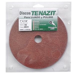 Paquete de 3 fibrodiscos de 7" en g 50, tenazit alo