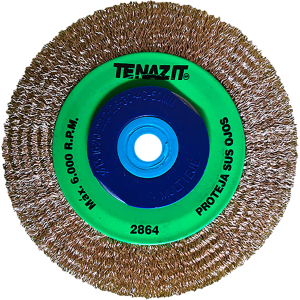 Cepillo circular de 6" de alambre ondulado latonado calibre 0.012" con entrada multieje, kreator