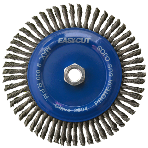 Cepillo circular de 7" cara delgada de alambre trenzado de acero al carbón calibre 0.02" con entrada 5/8"-11h, easycut