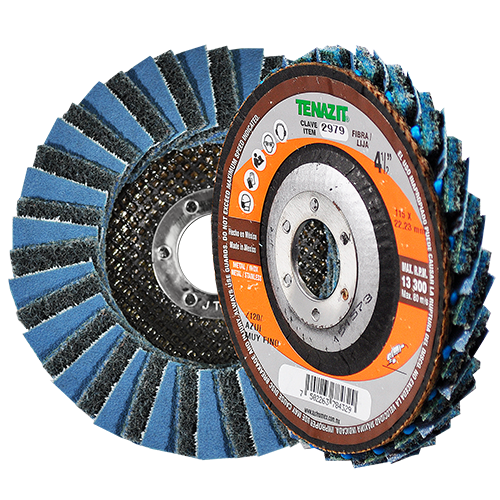 Disco laminado tipo b de 4-1/2" en g 120 con fibra azul - muy fino para desbaste y acabado de metal y acero inoxidable, fibra con lija