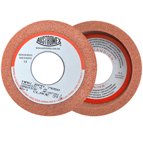 Rueda abrasiva vitrificada tipo 6 naranja de 4" x 1-1/2" x 1-1/4" en g 60 para rectificado de acero