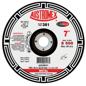 Disco de 7" x 1/4" x 7/8" con centro deprimido para desbaste de acero, clásica