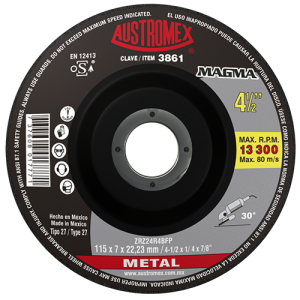 Disco de 4-1/2" x 1/4" x 7/8" con centro deprimido para desbaste de metal, magma