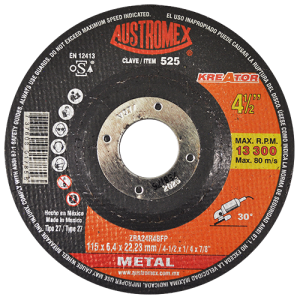Disco de 4-1/2" x 1/4" x 7/8" con centro deprimido para desbaste de metal, kreator