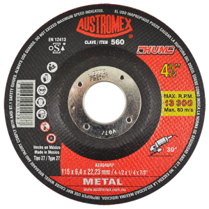 Disco de 4-1/2" x 1/4" x 7/8" con centro deprimido para desbaste de metal, hum