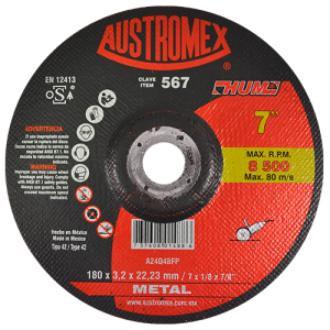 Disco de 7" x 1/8" x 7/8" con centro deprimido para corte de metal, hum