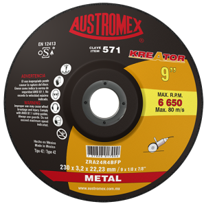 Disco de 9" x 1/8" x 7/8" con centro deprimido para corte de metal, kreator