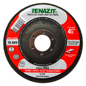 Disco de 4-1/2" con centro deprimido unix de densidad media para rebabeo, limpieza, pulido y acabado de metal