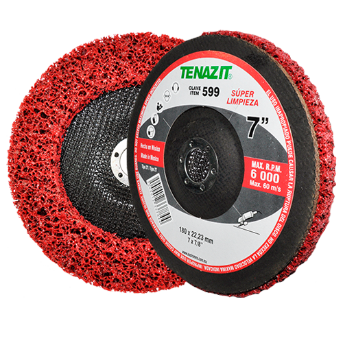 Disco de 7" con centro deprimido de fibra roja para superlimpieza de metales