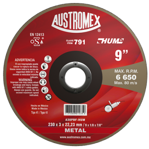 Disco de 9" x 1/8" x 7/8" para corte de metal, hum