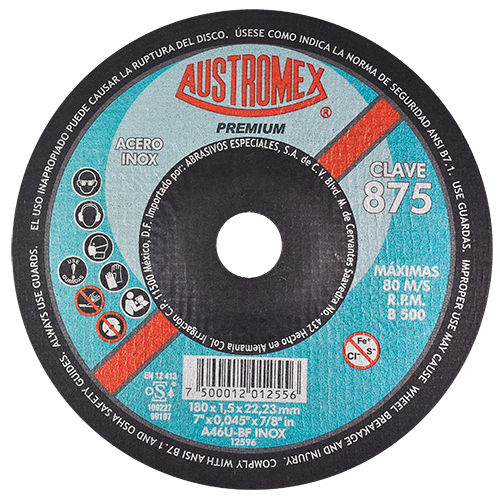 Disco de 7" x 0.045" x 7/8" con centro deprimido para corte de acero inoxidable, premium