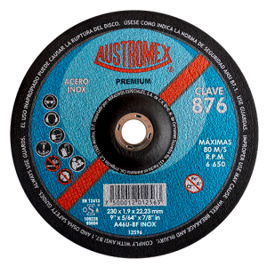 Disco de 9" x 5/64" x 7/8" con centro deprimido para corte de acero inoxidable, premium
