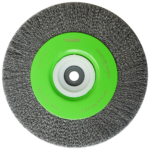 Cepillo circular de 8" de alambre ondulado de acero al carbón calibre 0.014" con entrada multieje, magma