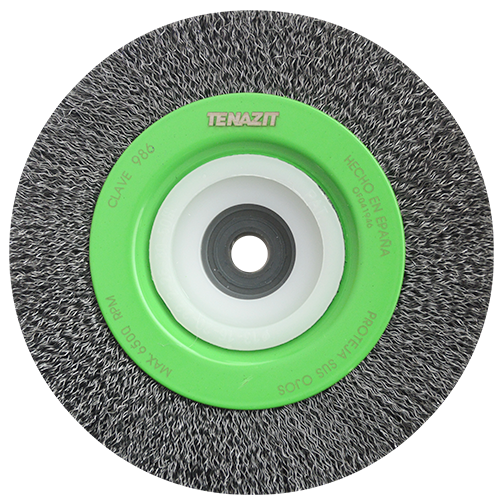 Cepillo circular de 6" de alambre ondulado de acero al carbón calibre 0.014" con entrada multieje, magma
