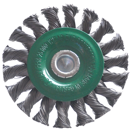 Cepillo circular de 3" de alambre trenzado de acero al carbón calibre 0.014" con vástago de 1/4", magma