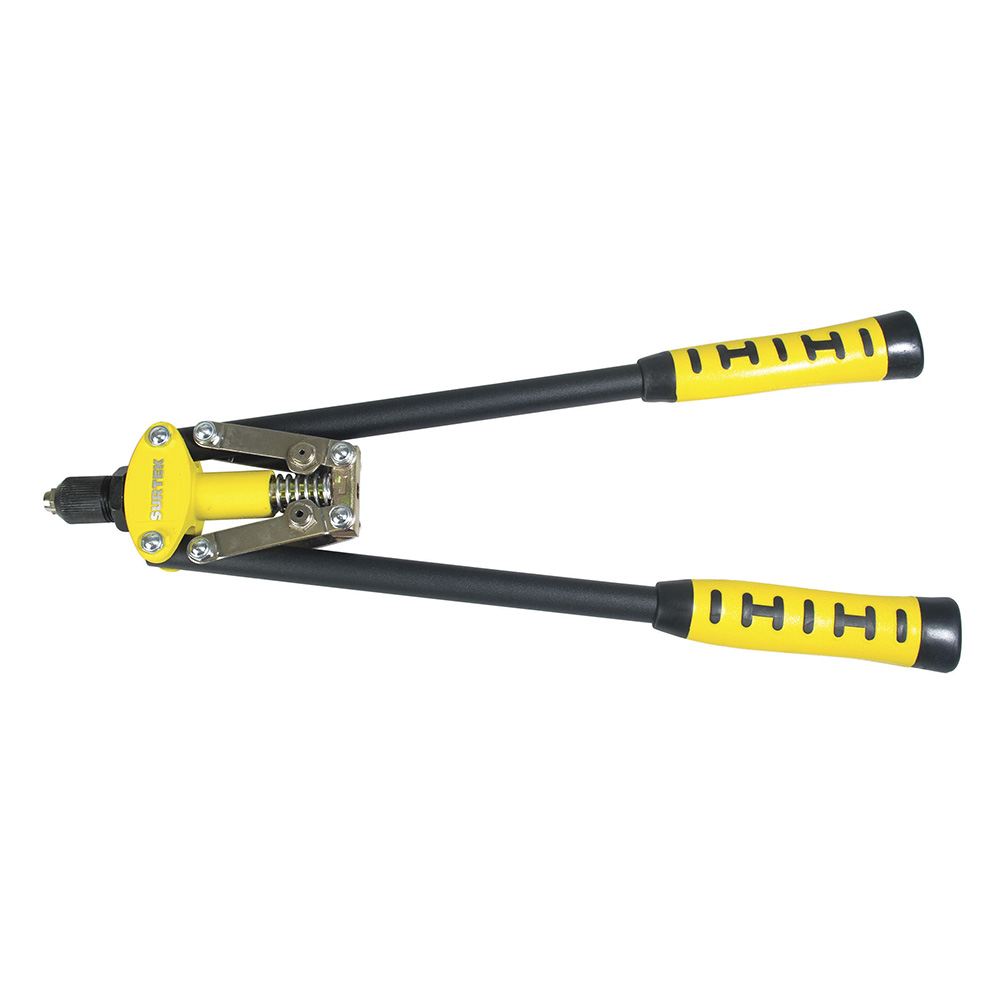 Remachadora tipo tijera de brazos largos con mango de neopreno