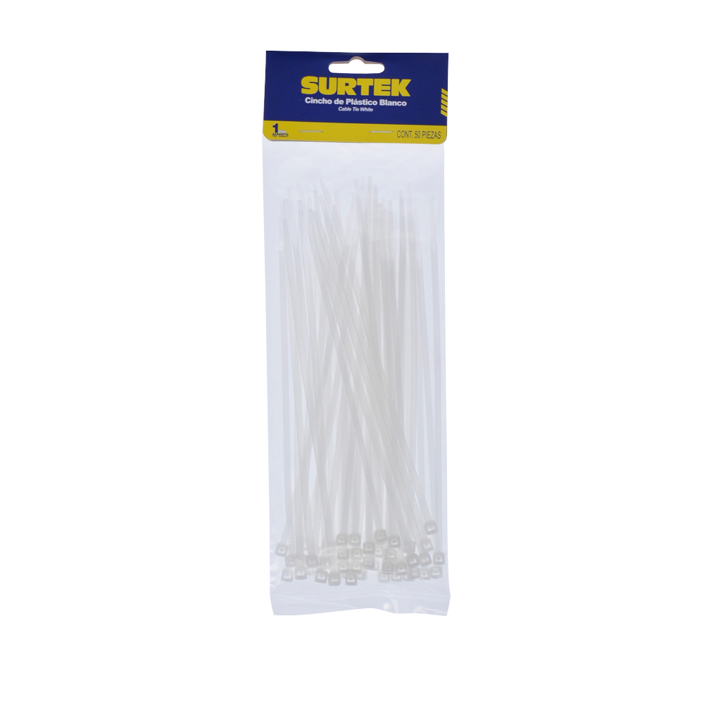 Cinchos plásticos 150 x 3.6 mm, tensión 18 kg de 50 piezas, color natural