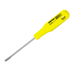 Destornillador con mango amarillo, mini punta plana barra redonda 1/8" x 2-1/2"