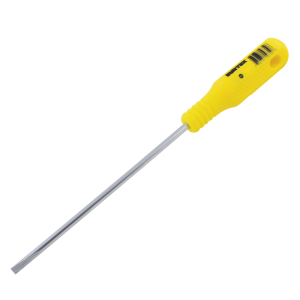 Destornillador con mango amarillo, punta cabinet barra redonda 3/16" x 4"