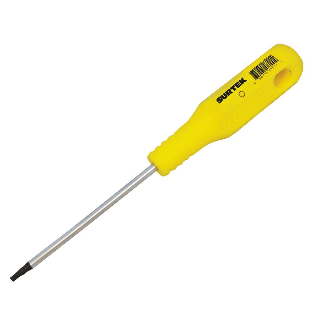 Destornillador con mango amarillo, punta torx barra redonda t10 x 4"