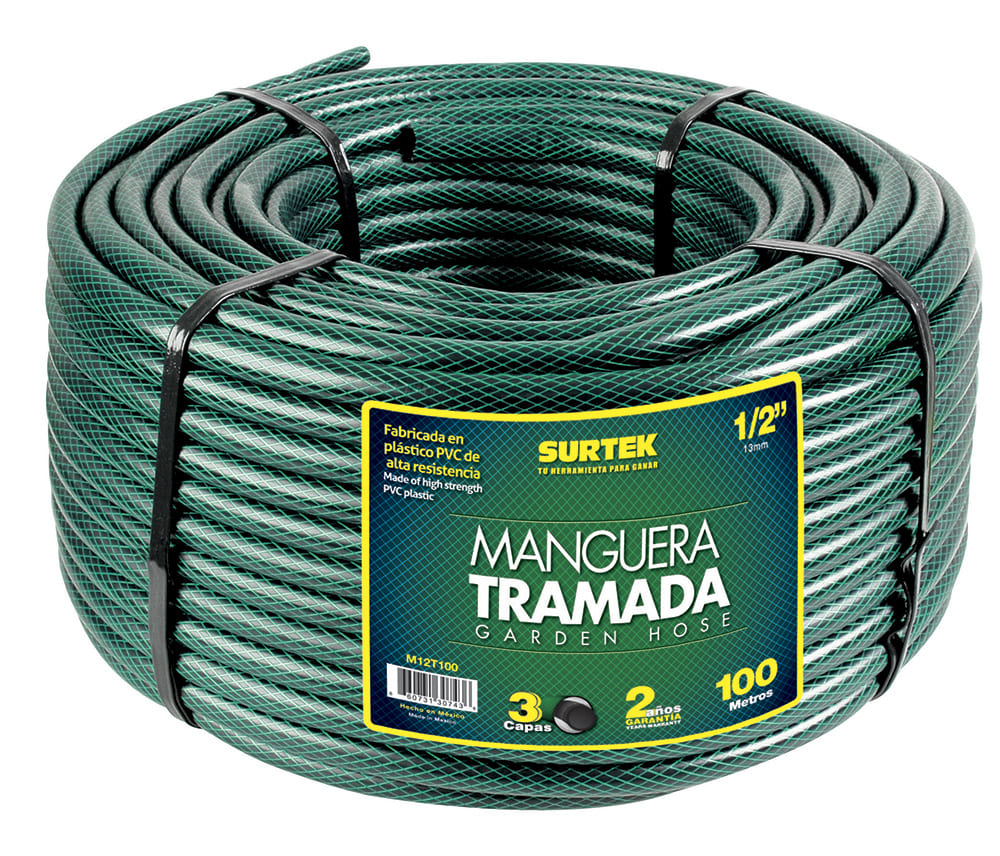 Manguera para jardín tramada verde en rollo 1/2", 100 m