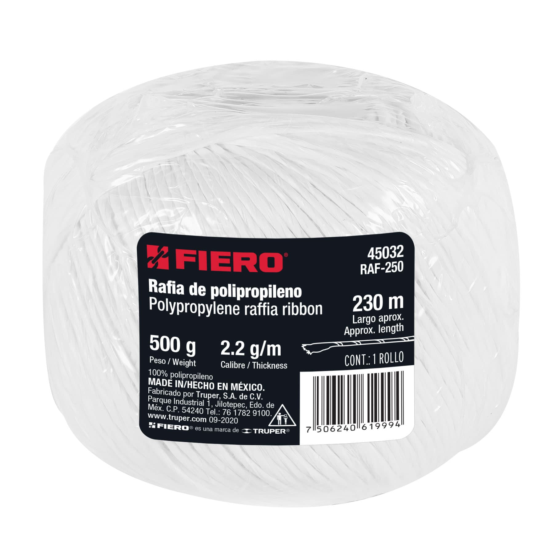 Rollo de rafia de 230 m color blanco calibre 2.2 g/m, fiero