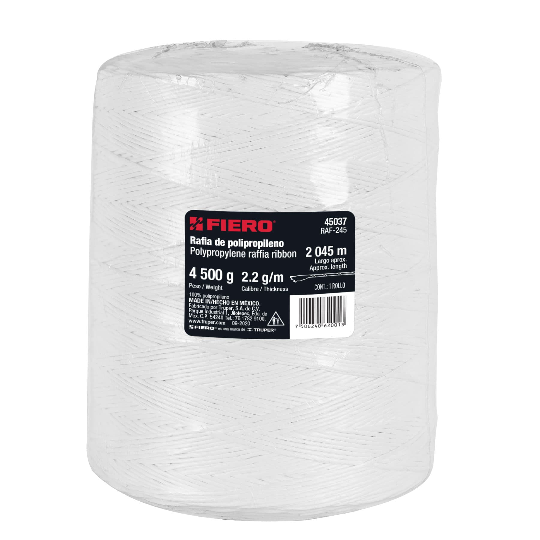 Rollo de rafia de 2045 m color blanco calibre 2.2 g/m
