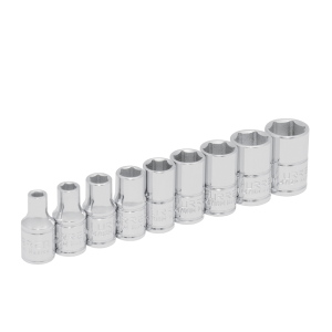 Juego de dados cuadro de 1/4", 6 puntas, métricos, 9 piezas