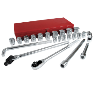 Juego de dados y accesorios cuadro de 3/4" en pulgadas, 24 piezas