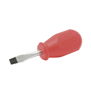 Destornillador con mango rojo, tipo trompo punta plana barra redonda 1/4" x 1-1/2"