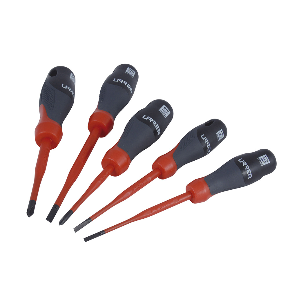 Juego de destornilladores barra slim con mango trimaterial 1000 v, 5 piezas