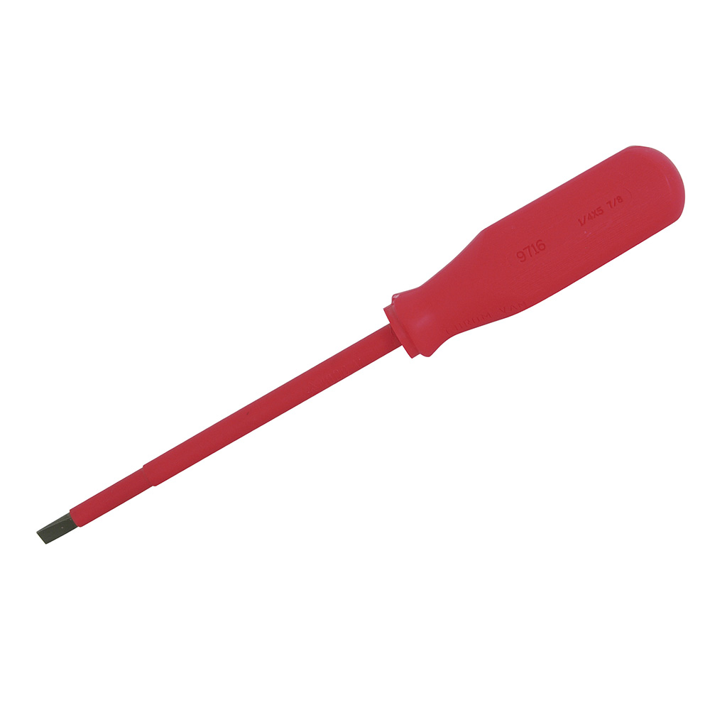 Destornillador rojo 1000 v, punta plana 1/4" x 5-7/8"