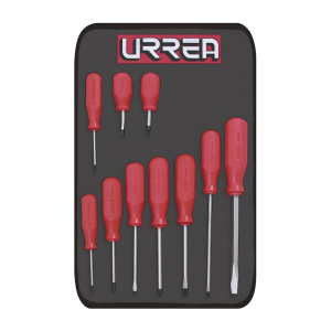 Juego de destornilladores con mango rojo, combinados, 10 piezas en estuche