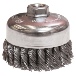 4" cepillo de copa de alambre trenzado larga vida, .020", 5/8"-11/m14 multi-rosca