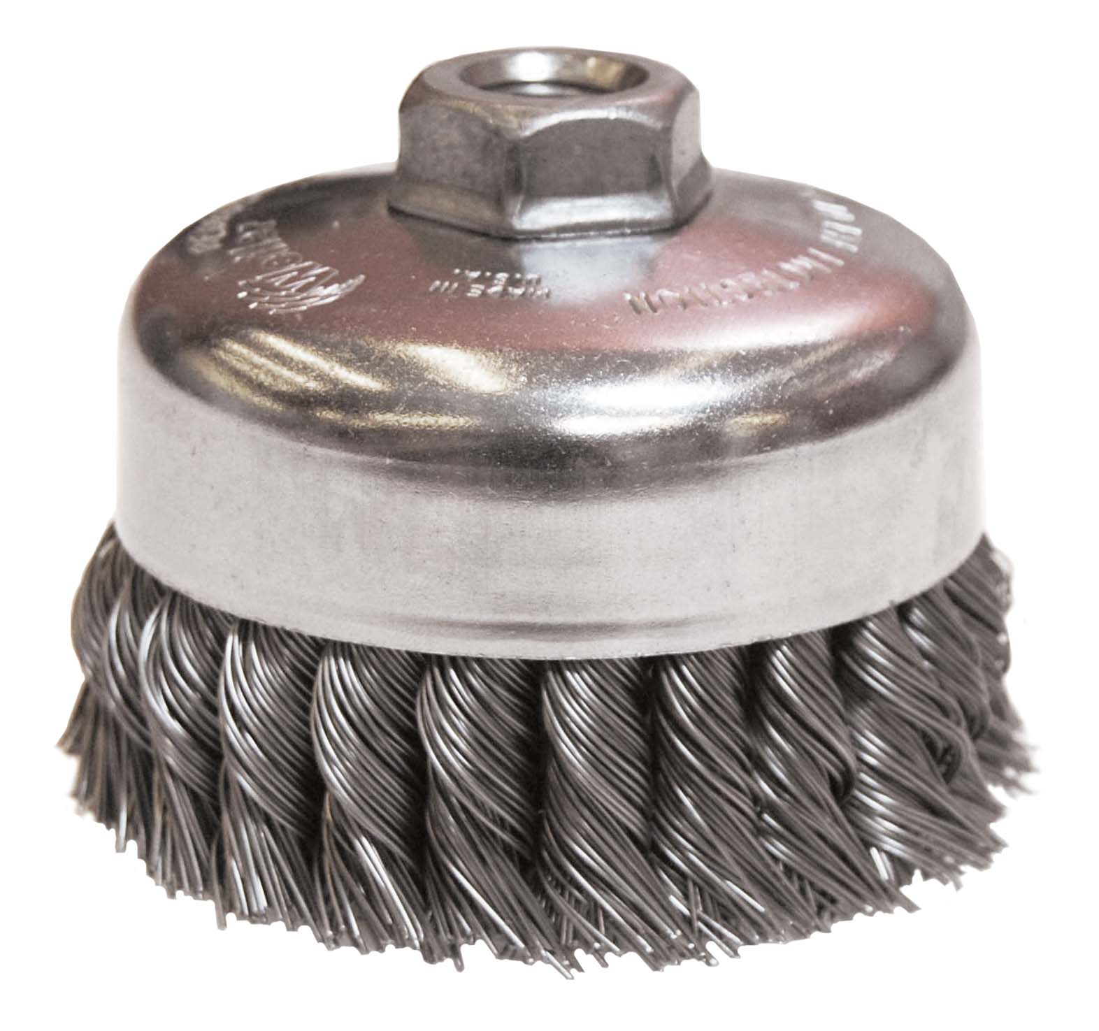 4" cepillo de copa de alambre trenzado larga vida, .020", 5/8"-11/m14 multi-rosca