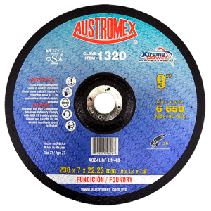 Disco de 9" x 1/4" x 7/8" con centro deprimido para desbaste de fundición de arena, xtreme power